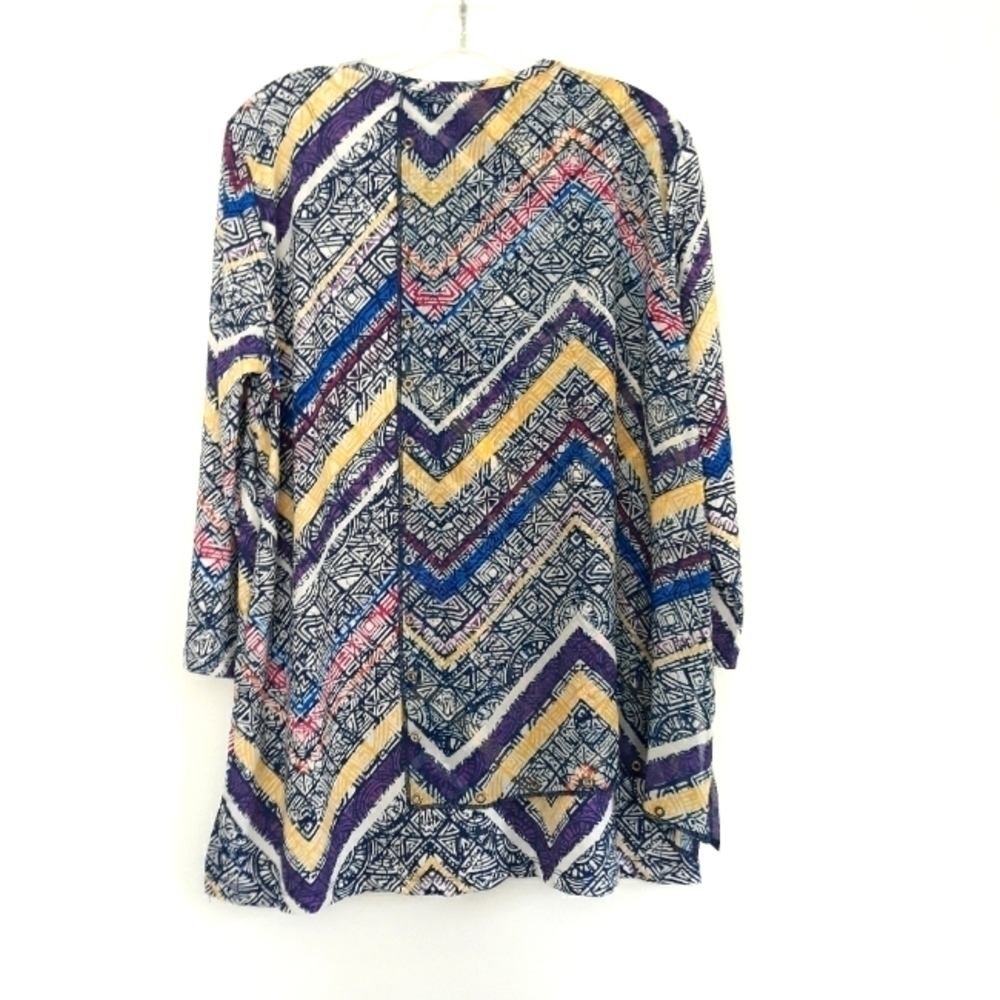 Multiples Top 3/4 Sleeve Geometric Pattern Linen … - image 2